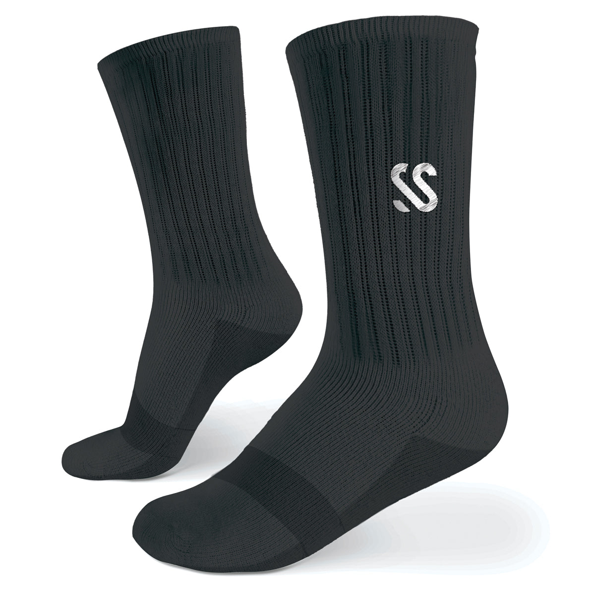 A pair of crew length black socks