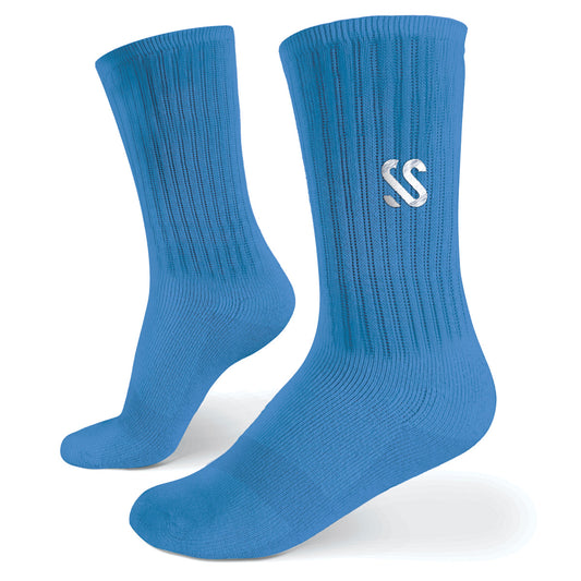 A pair of blue combed cotton socks