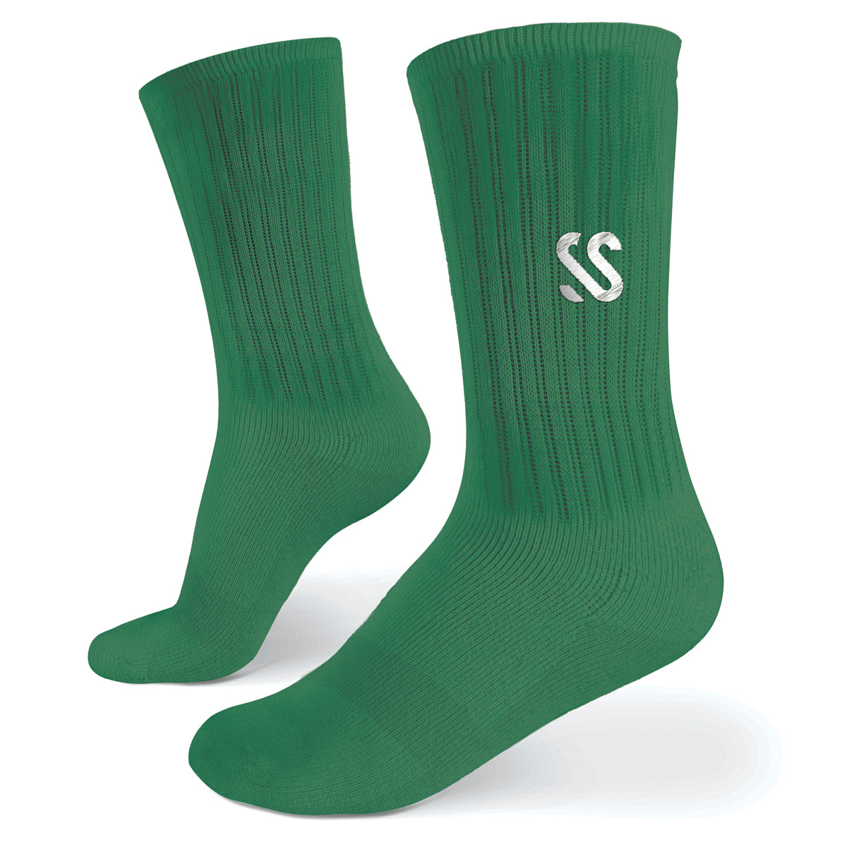 A pair of green crew length socks