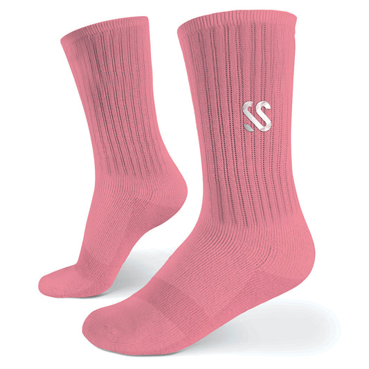 A pair of pink combed cotton crew socks