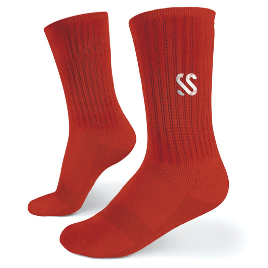 A pair of combed cotton red socks